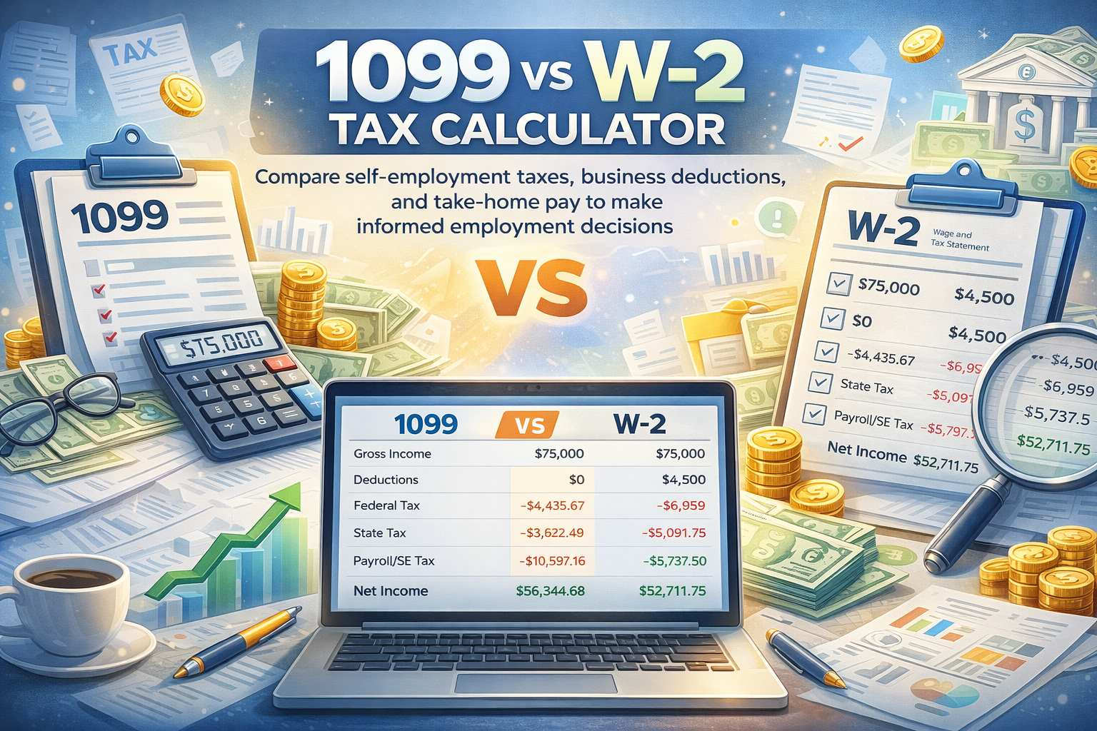 1099 vs W-2 Tax Calculator