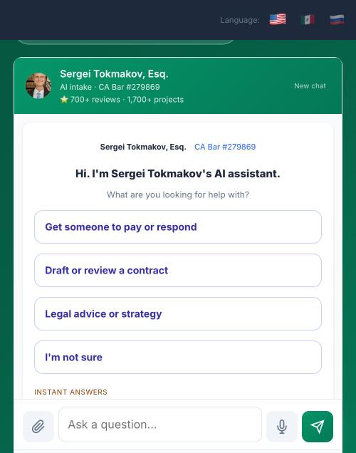 Mobile view of the opening options in the AI Legal Analyst.