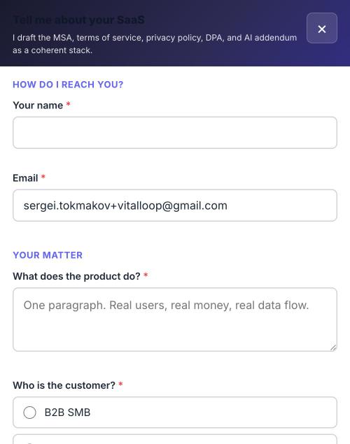Mobile view of the structured intake form.